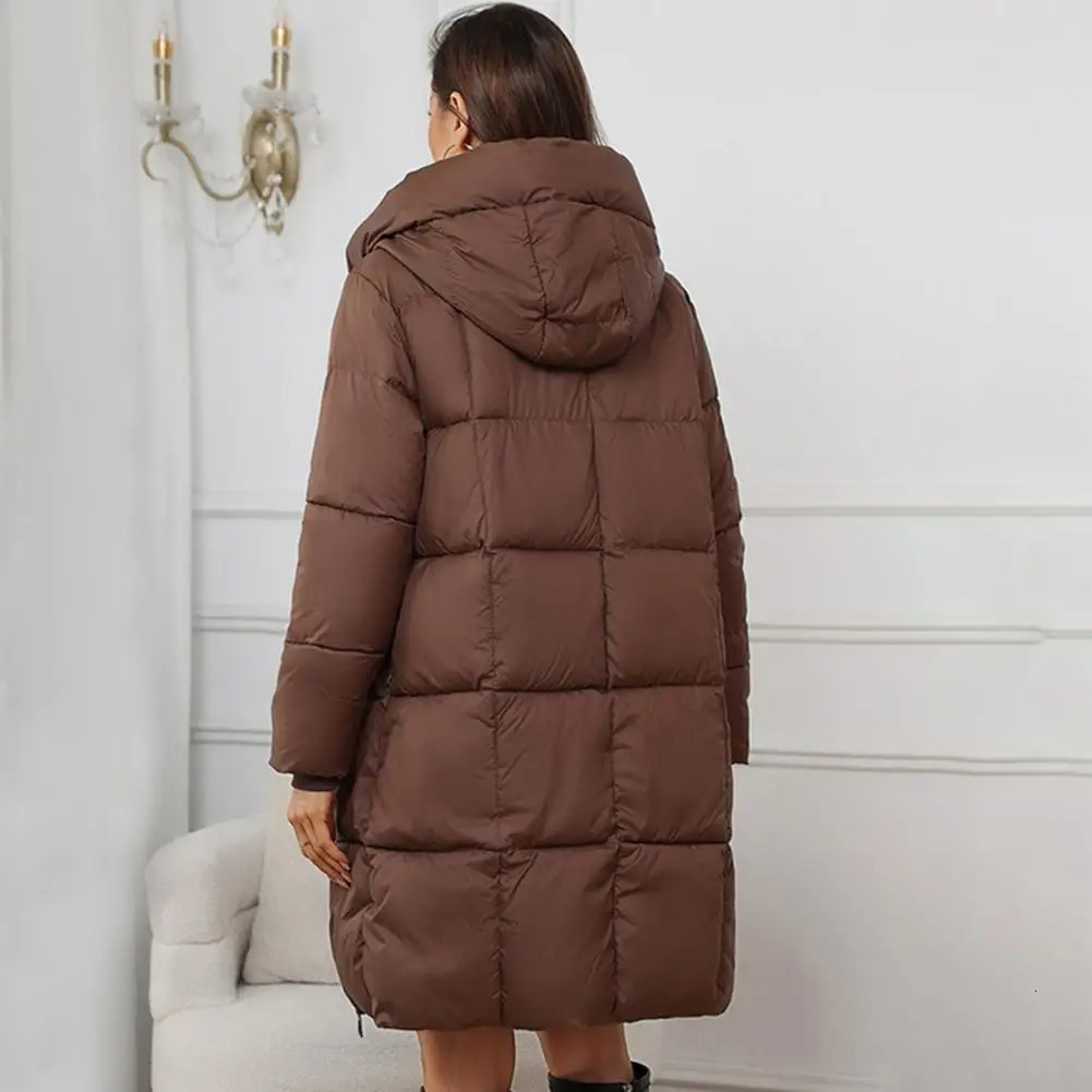 Winter womens Parkas hooded thick padded down jacket with zipper clre medium length windproof and cold weather cotton coat clothing 241209