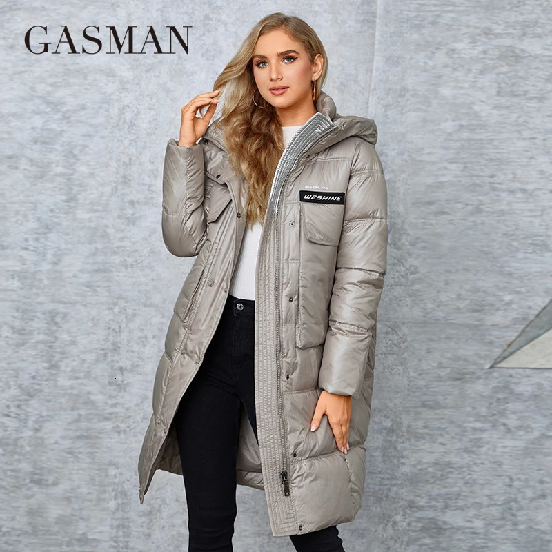 GASMAN Winter Down Jacket Women Warm Long Classic zipper Belt n Pocket Hooded Slim Parkas Female Coat MG81037 241209
