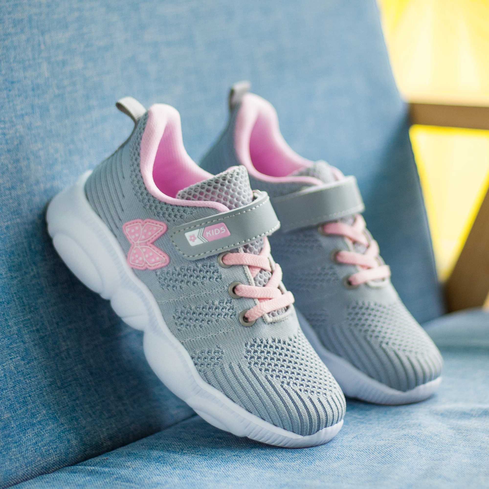 Tennis Shoes Slip On Girls Casual Running Shoes Woven Breathable with Soft Soled Sports Hook-Loop Outdoor ShoesXJ241209