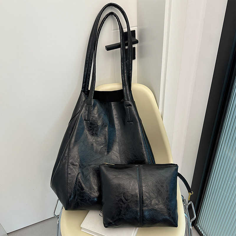 Large Capacity Tote Bun Mother Bag Shoulder Handheld Women's Texture Leather Bag 241215