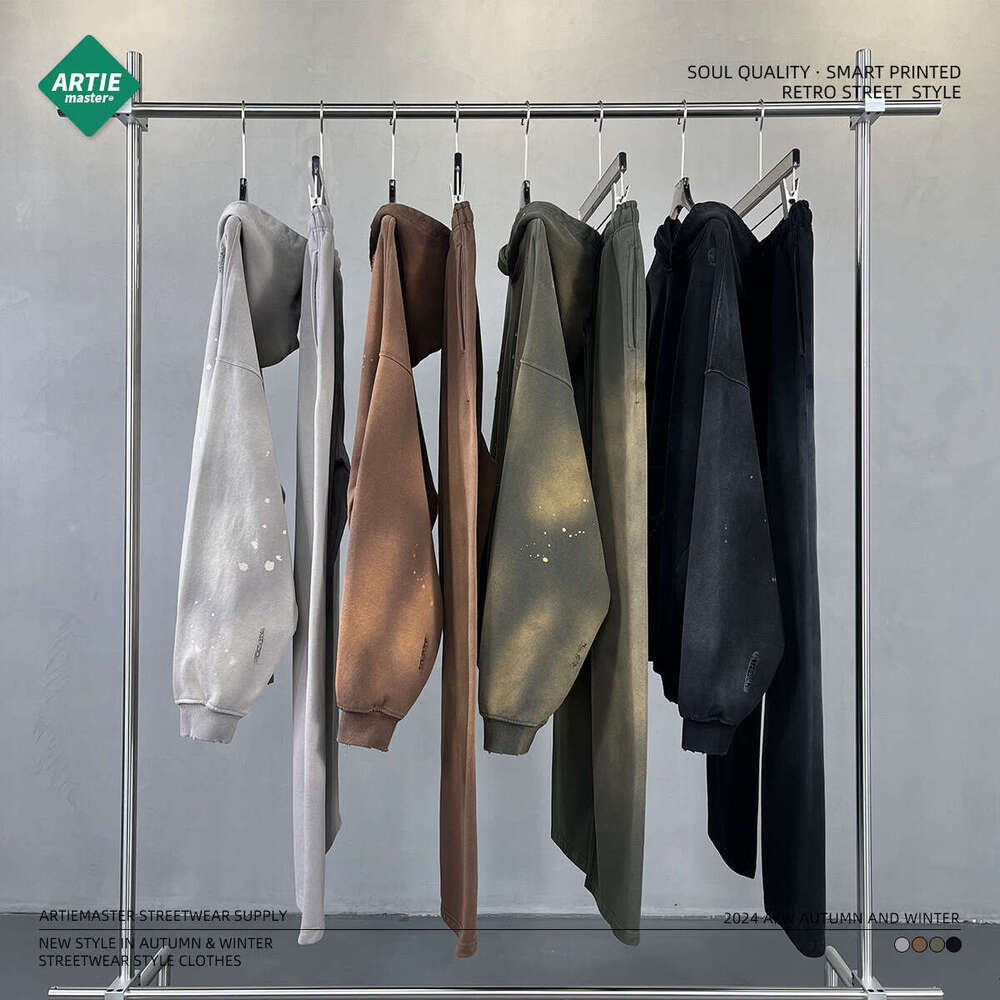 2024 autumn winter 450g looped distressed men's and women's street fashion brand set retro oversized loose washable hoodie