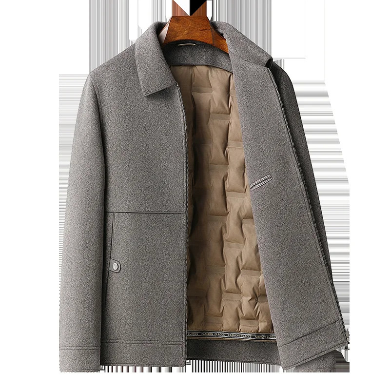 Autumn and Winter Doublesided Wool Mens Outdoor Camping Fashion Casual Lapel Can Be Removed Down Liner Short Jacket 241209