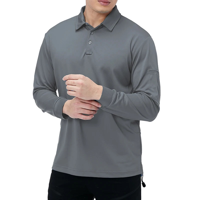Mens Lightweight Long Sleeve Polo Shirt Performance Tactical Casual Outdoor Hiking Collared Shirts Pique Jersey Golf 241202