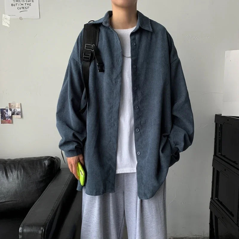 Autumn mens Corduroy long sleeved shirt Korean fashion Y2K retro 2024 casual oversized street clothing commodity 241209