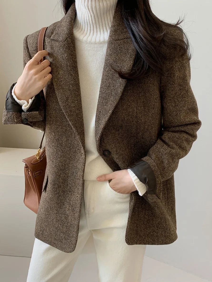 Style for Autumn Solid Color Versatile Wool Blazer Coat for Women Korean Dongdaemun Purchasing Female Office Lady Top 241206