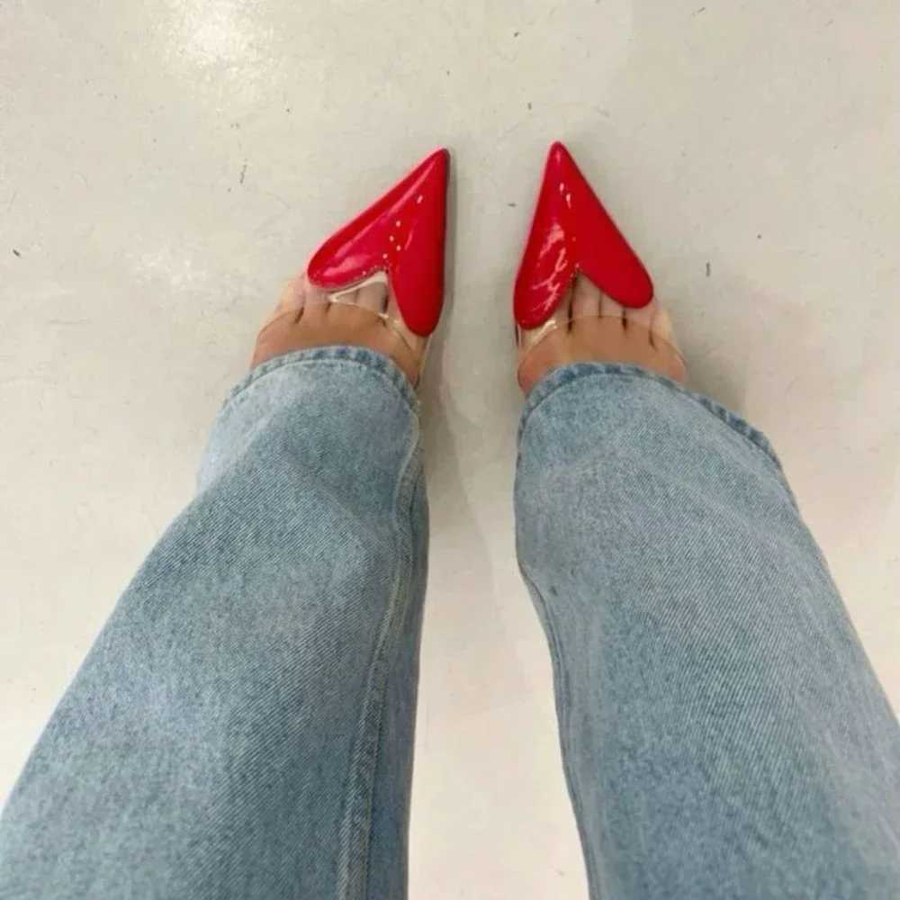 Designer high heels Heart High Heels Mule Sandals Womens Slippers 2025 Black and White Red Shoes Y241209
