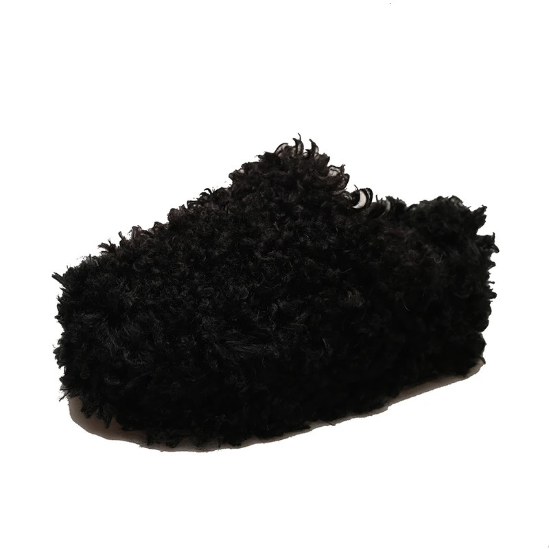 Womens shoe cover toe house slider platform slider wedge-shaped womens shoes fur flip cover er high plush rubber241209bj