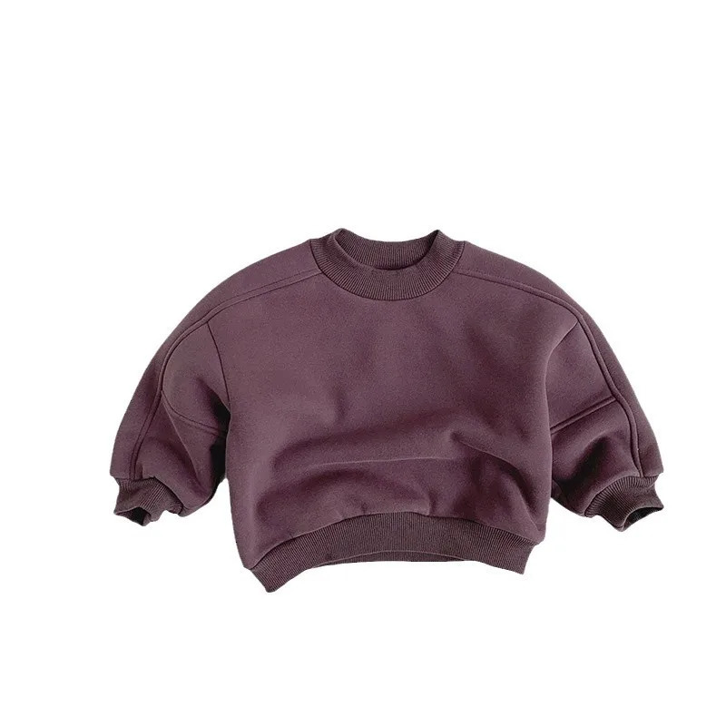 Simple retro Versatile velvet sweatshirt suitable for baby boys winter thick wool toddler boys Korean pure soft childrens boys top 241210