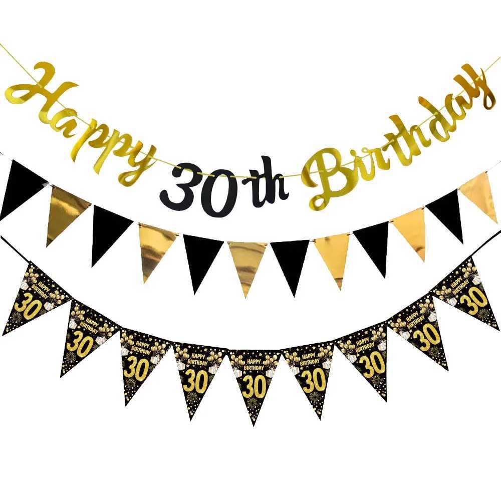 Banners Streamers Confetti Happy Birthday Decoration Banner Black and Gold Happy 18th 30th 40th 50th 60th Birthday Banner Sign Party Decorations Suppl