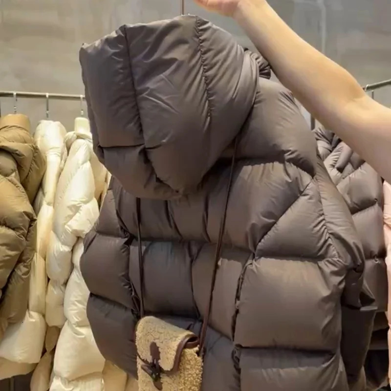 AOSSVIAO 90% White Duck Down Women Jackets Female Stand Collar Puffer Jacket Casual Loose Hooded Parkas 241209