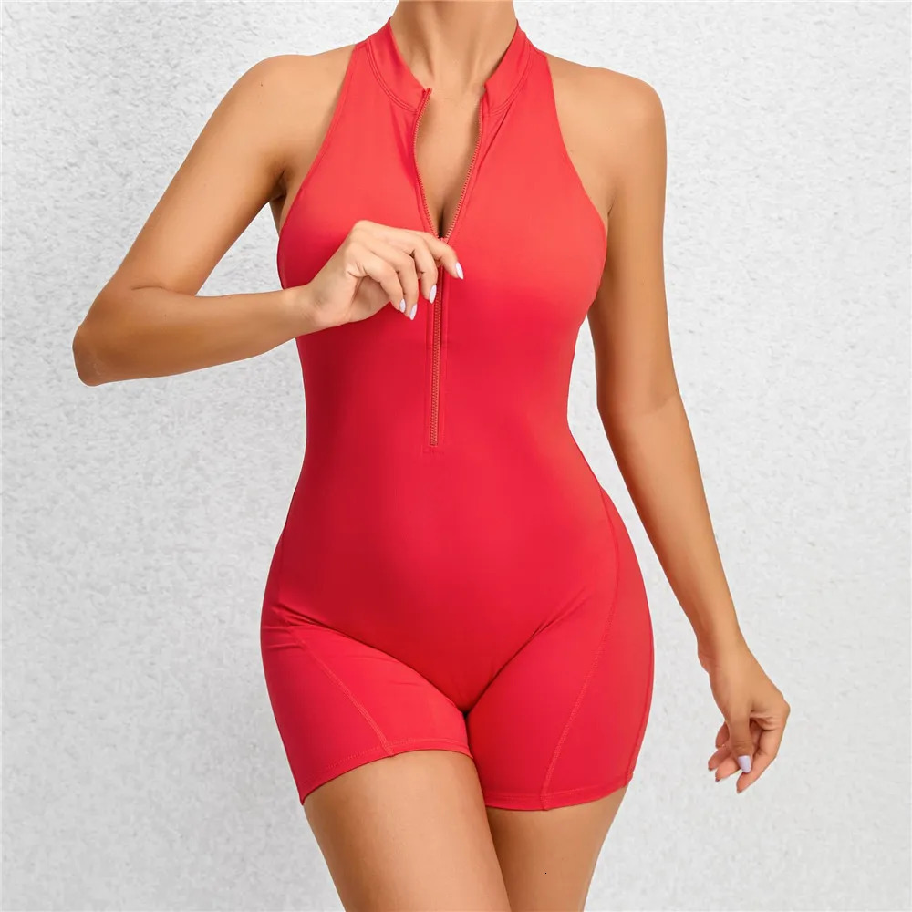 Zipper Womens Track and Field Set Yoga Mat Set Integrated jumpsuit Exercise Curly Leg jumpsuit Sports Fitness Set 241209