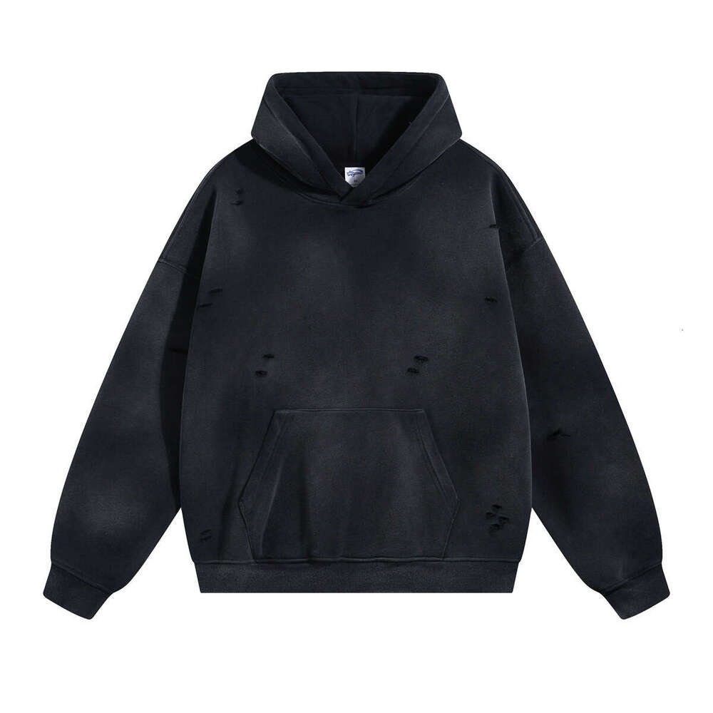 2024 autumn winter new style splashed ink, whitening, spray dyeing, washing water, making old, grinding edges, spraying horse chesut ve sweatshirt and