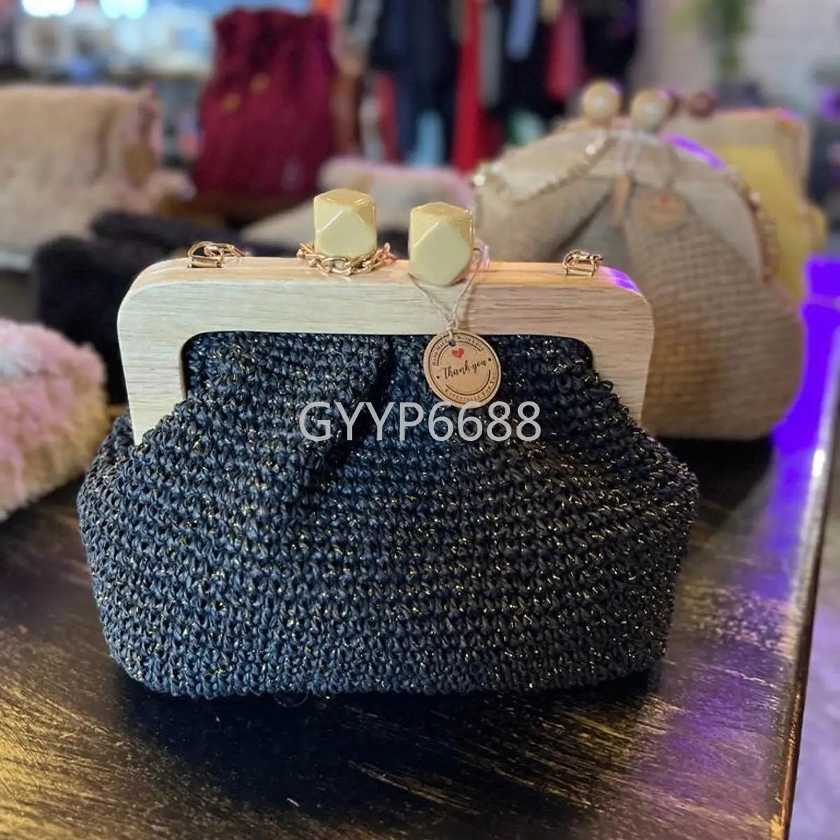 2/5/10 pieces of 19.6x11cm black square wallet frame kiss lock with beads used for sewing bags handbags shoulders wooden handle accessories 241205