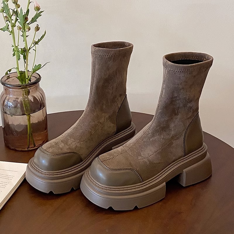 Women's Boots:Thick Sole Retro British Style New Version 2025 Spring Hot Sale Short Boots Versatile,Black/Brown,Free shipping