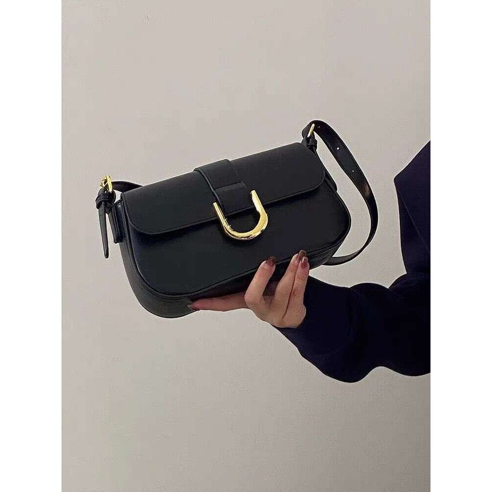 High End Crossbody For Women's Autumn And Winter Collection, Retro Wine Red Horseshoe Buckle Small Square Bag, Underarm Shoulder Bag B3