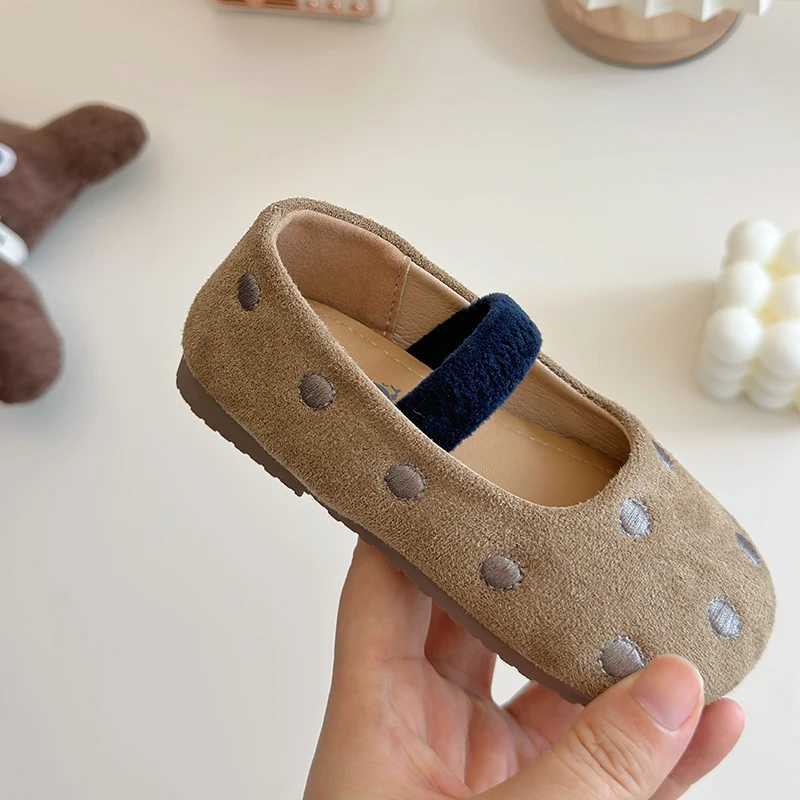Cute Polk Dot Embroidery Ballet Flats For Kids Girls Autumn Cosy Microfiber Ballerina Shoes Baby Child Soft Elastic Band LoafersXJ241209