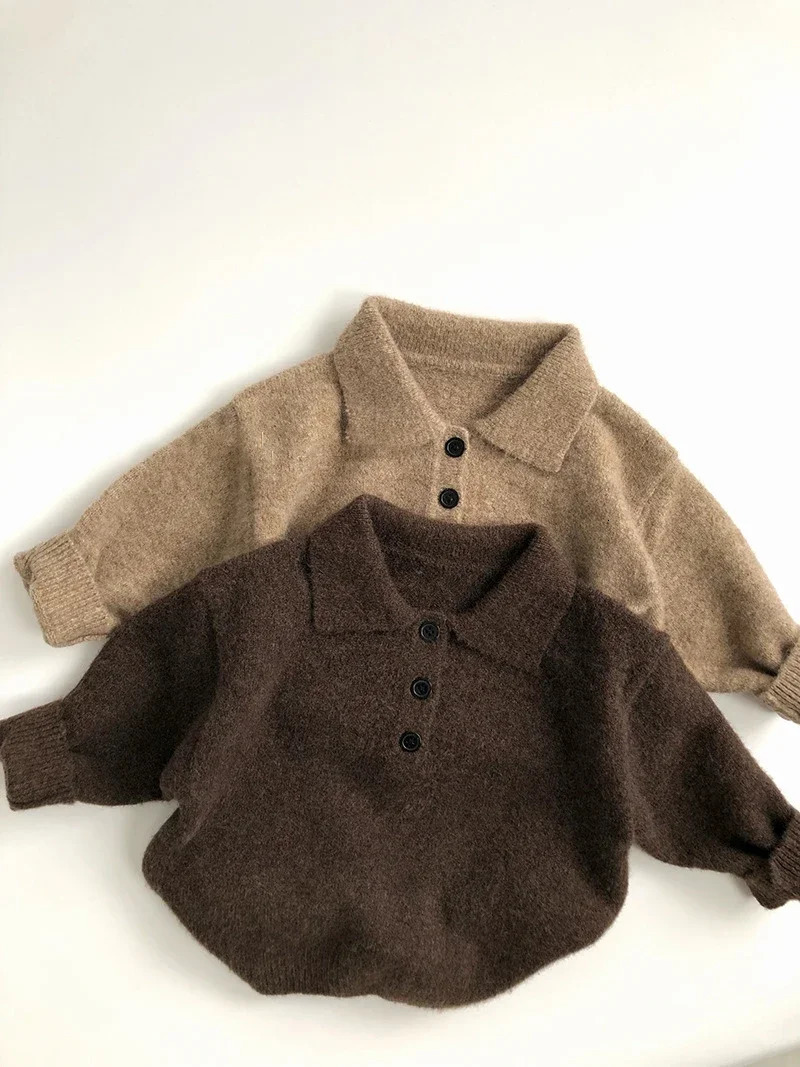 MILANCEL 1-6Y Autumn Boys Clothing Childrens Knitted Down Collar Sweater Childrens Fashion Solid Color Pullover Girls Coat 241210
