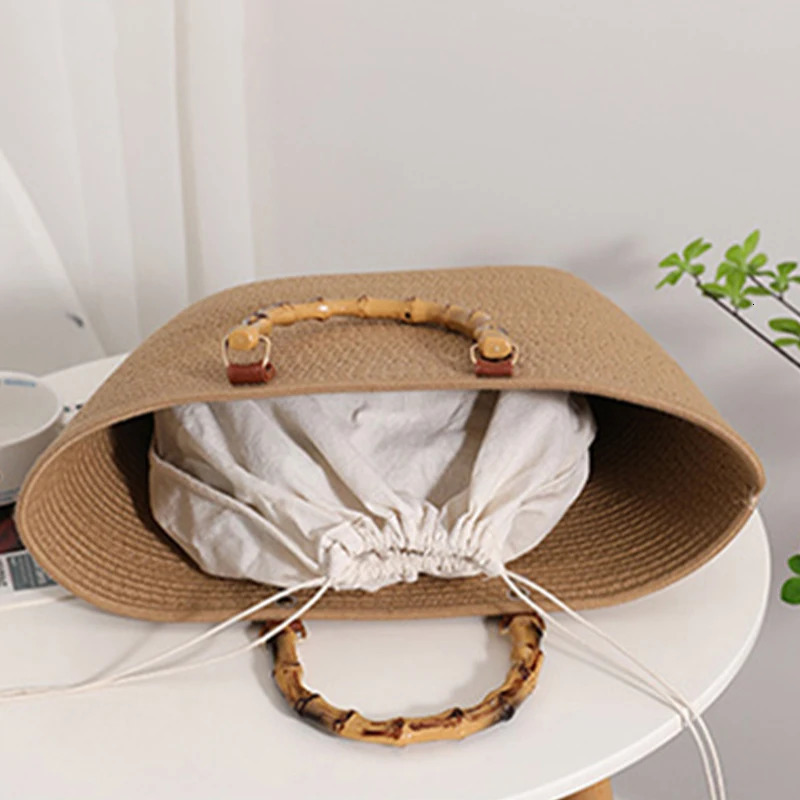 Large capacity womens summer straw beach handbag travel vacation striped womens handbag shoulder bag trend 241205