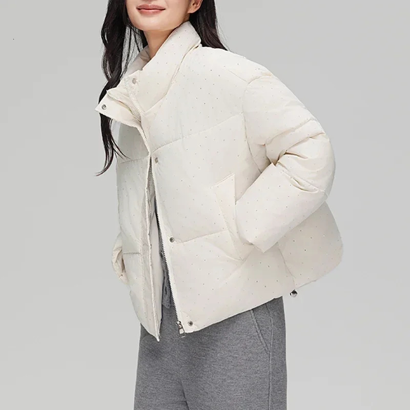 Mock Neck Buttons Jacket Zipper Pockets Thicken Cottonpadded Casual Cotton Warm Parkas Women Autumn Winter 241209