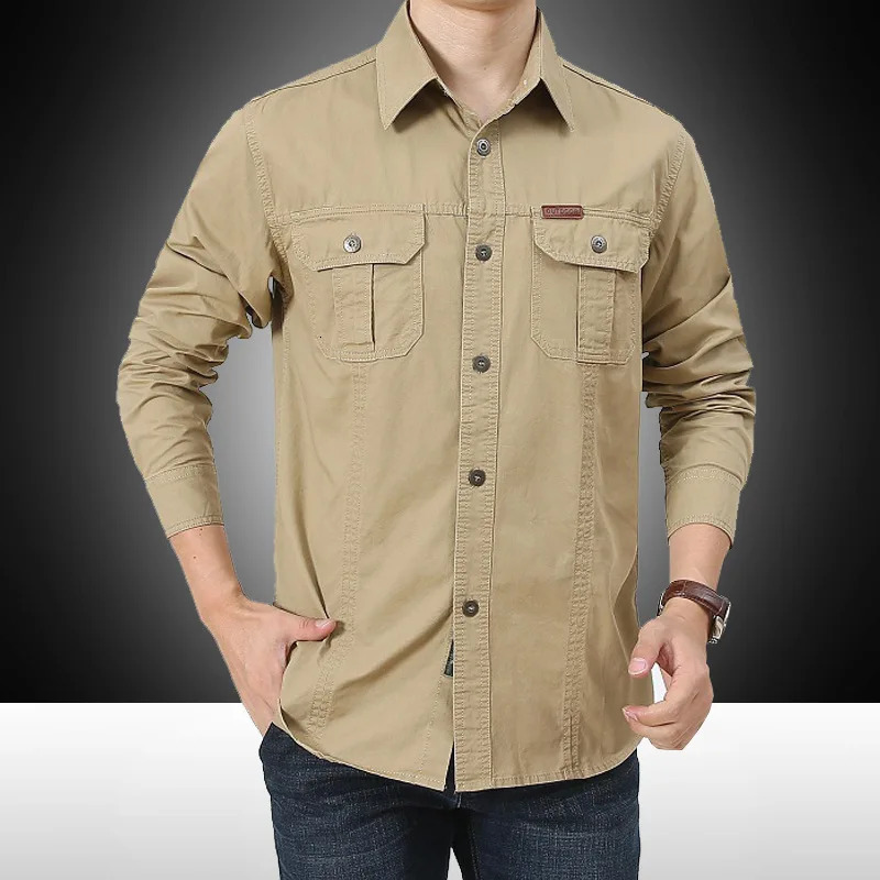 Military style mens shirt uniform 3xl 4xl 5xl 6xl Plus size large cotton UK long sleeved cargo US Army green 241209