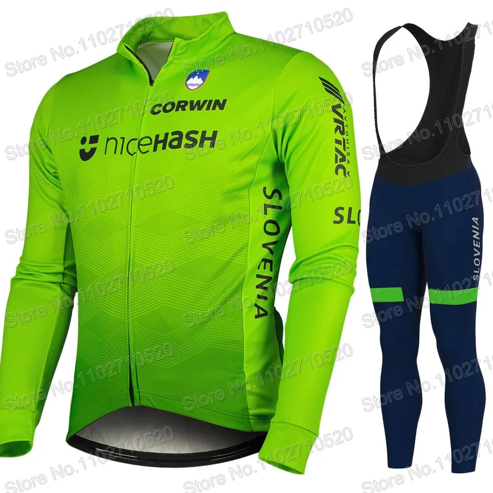 Slovenia national team cycling jersey set mens long sleeved winter green clothing set MTB cycling pants bib Ropa Ciclismo 241209