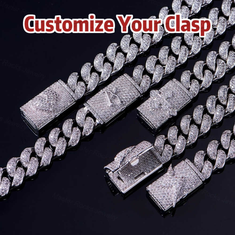 Luxury 15mm Moissanite Cuban Chain Iced Out 925 Silver 3 Rows Two Tone Moissanite Cuban Link Chain