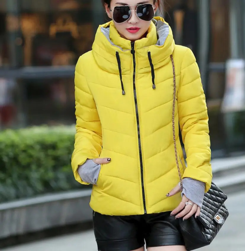 Womens Cotton Coat Short Outwear Standing Collar Zipper Jacket Drawstring Slim Multicolor Winter Small Tops Warm Handguard 241209