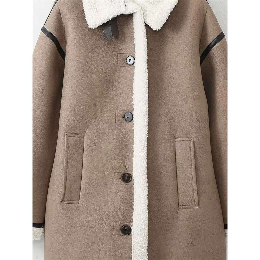 Winter Women's Fashion Thick And Long Double Sided Fur Integrated Stand Up Collar Coat Cotton Jacket