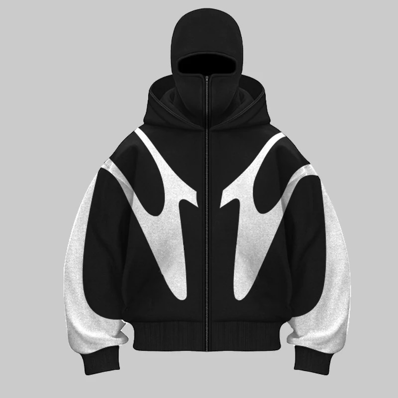 2024 autumn and winter spliced contrasting hip-hop hoodie double hat hoodie warm and windproof sense y2k hoodie desig 241209