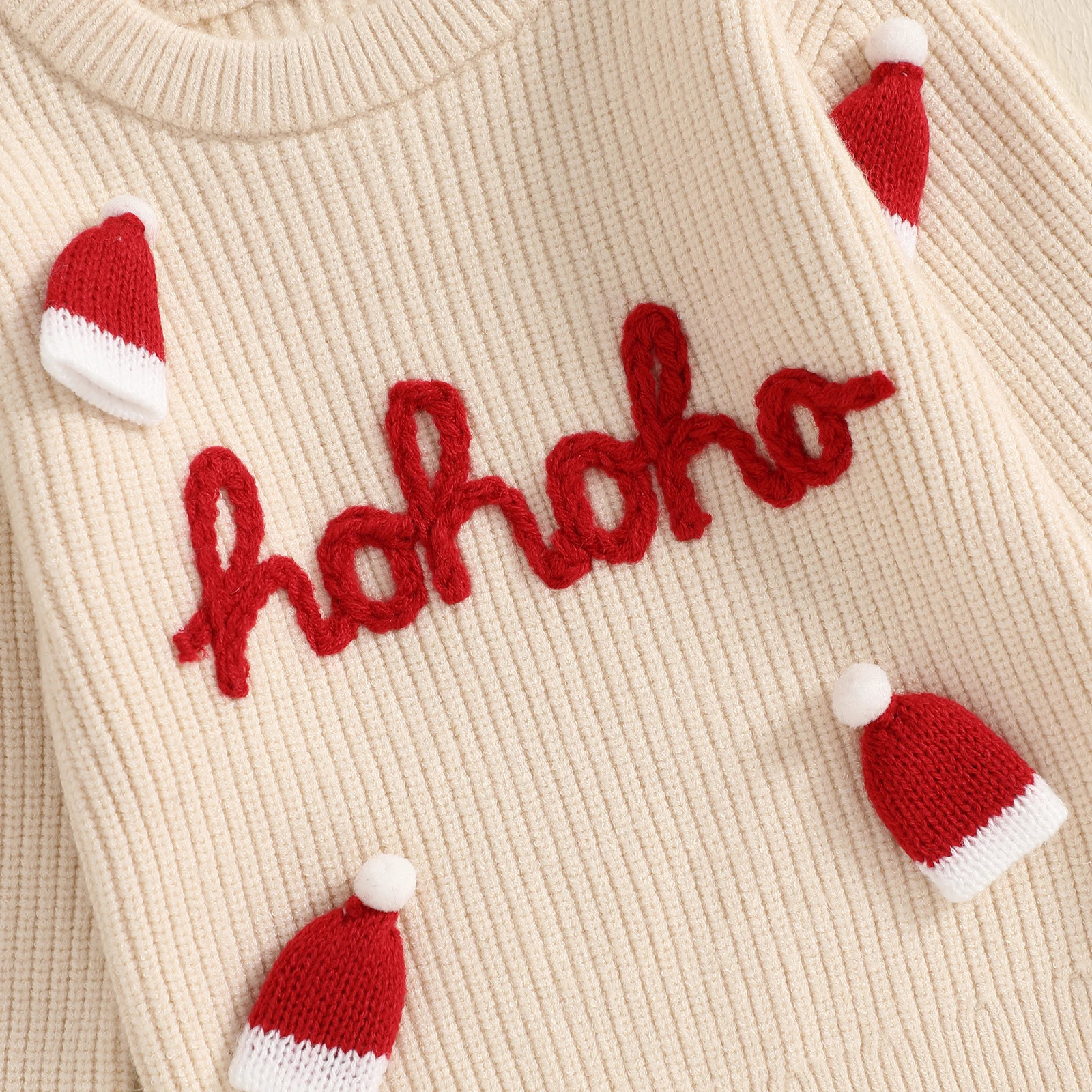 MISOWMNJOY Cute Knitted Baby Christmas Sweater Warm and Casual born Parachute Letter Embroidered Christmas Hat Baby Pullup Top 241210
