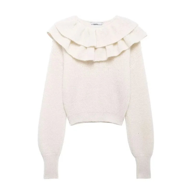 TRAF Stacked decoration Collar Pullovers For Women Autumn Casual Elastic Waist Long Sleeve Female 241203
