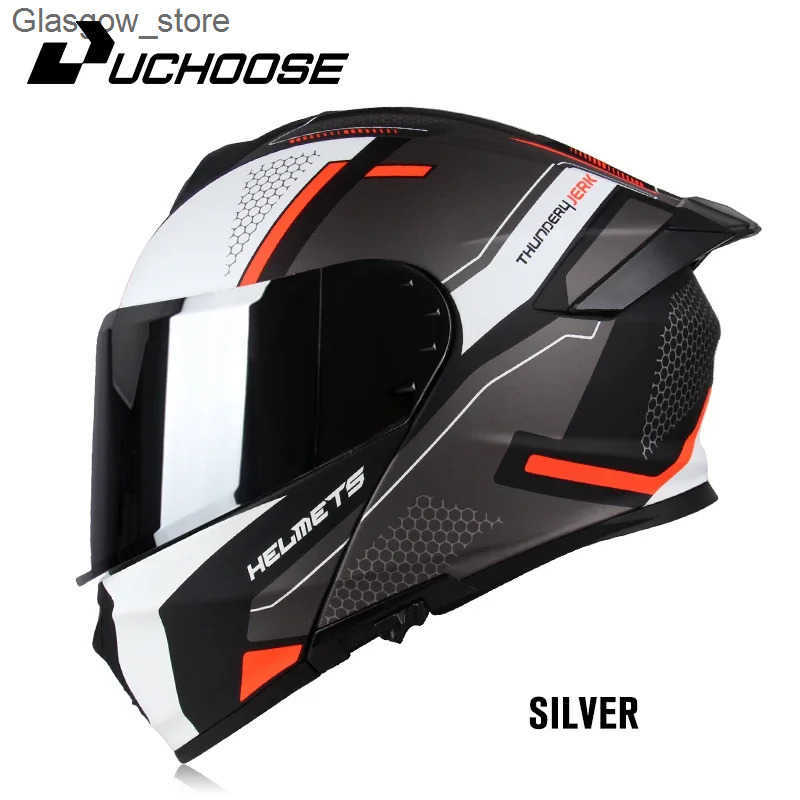 Motorcycle Helmets DOT Uchoose approved full face helmet crash motorcycle protective gear mens flip helmet motorcycle Visor dual sun L240910