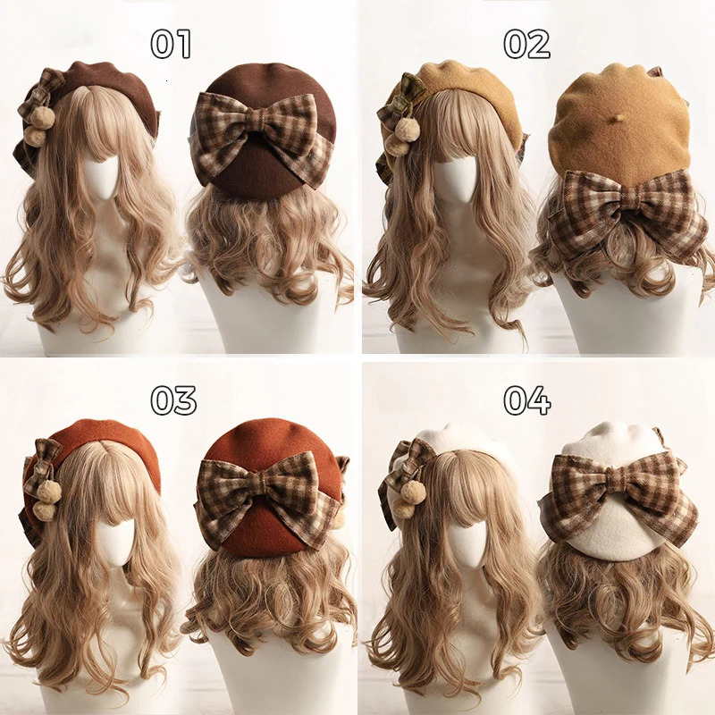Japanese style handmade Lolita girl French beret girl warm wool painter hat womens classic bow beret elegant JK hat 241209