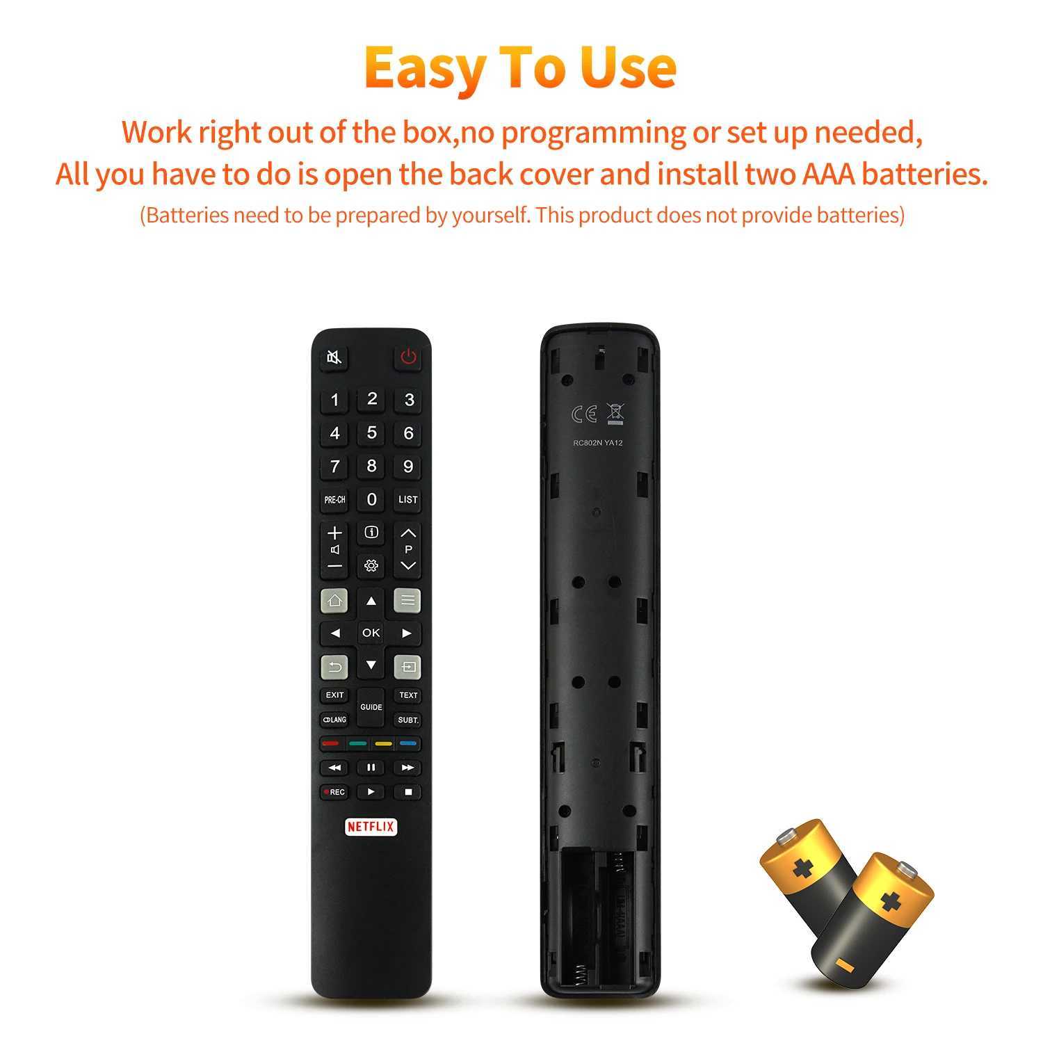 RC802N YAI2 Replace Remote Control for TCL Smart TV 32S6000S 43S6500FS 43DP640 U55P6046 RC802N YAI1 RC802N YUI1XJ241210