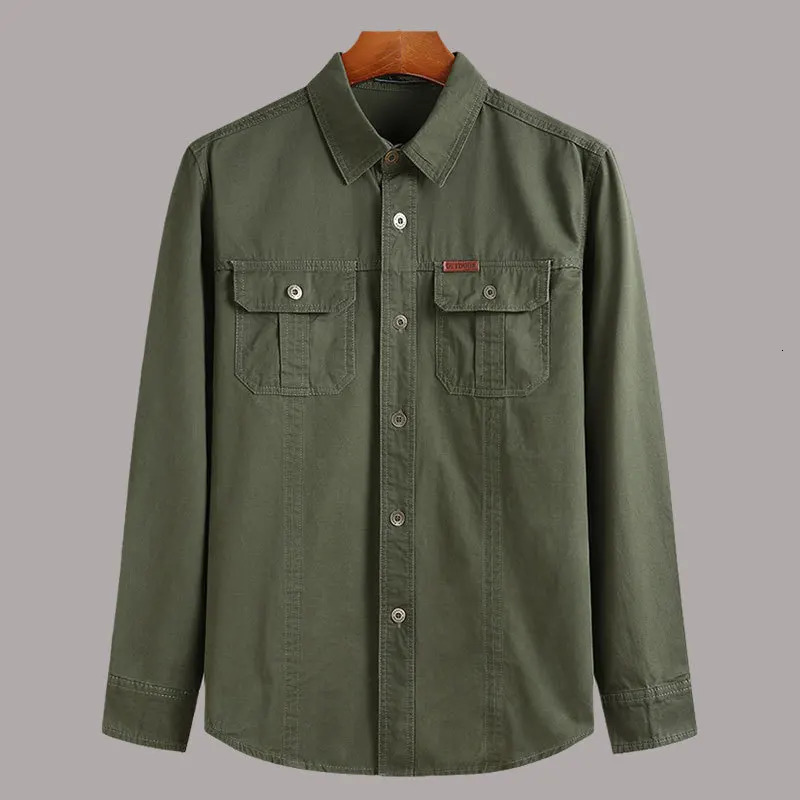 Cotton cargo shirt mens plus size 9XL 8XL 7XL 6XL button up workwear multi pocket long sleeved 241209