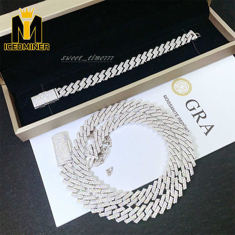 12mm Moissanite S925 Silver Chain Iced Out Necklace For Women Men Jewelry Pass Tester Moissanite Miami Cuban Chain Necklaces