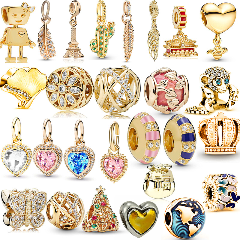 Gorgeous Heart Charm With Golden Body And Inlaid Pink Gem Surrounded By Golden Beads Delicate Design Diy Jewelry High Grade Accessories Wholesale