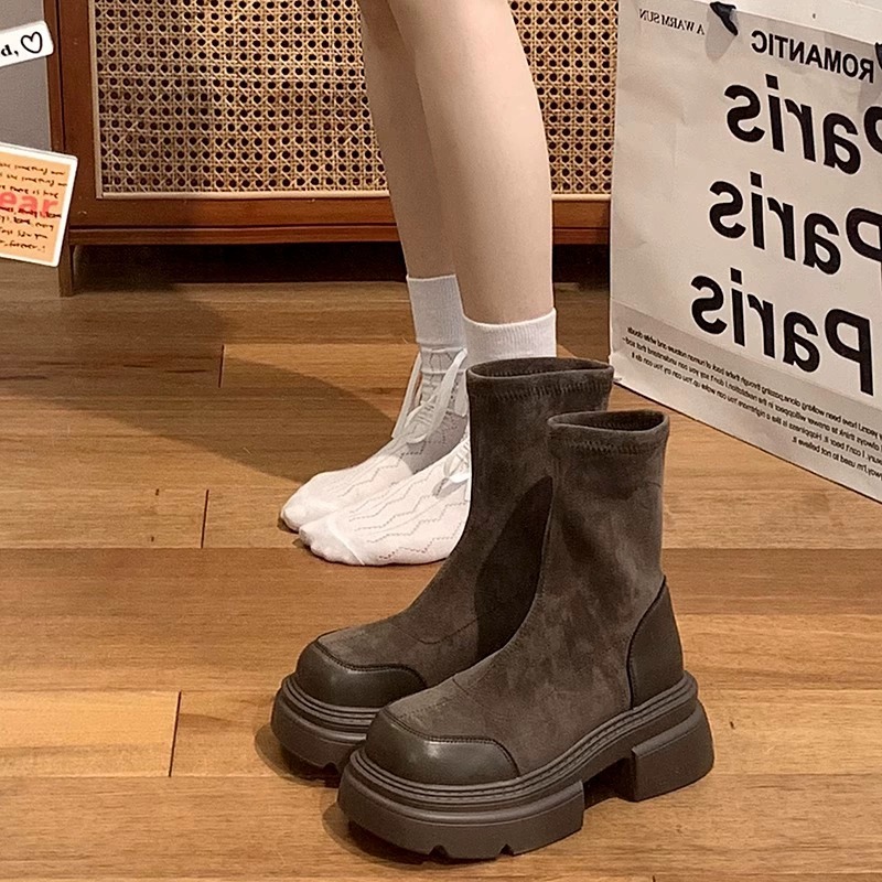 Women's Boots:Thick Sole Retro British Style New Version 2025 Spring Hot Sale Short Boots Versatile,Black/Brown,Free shipping