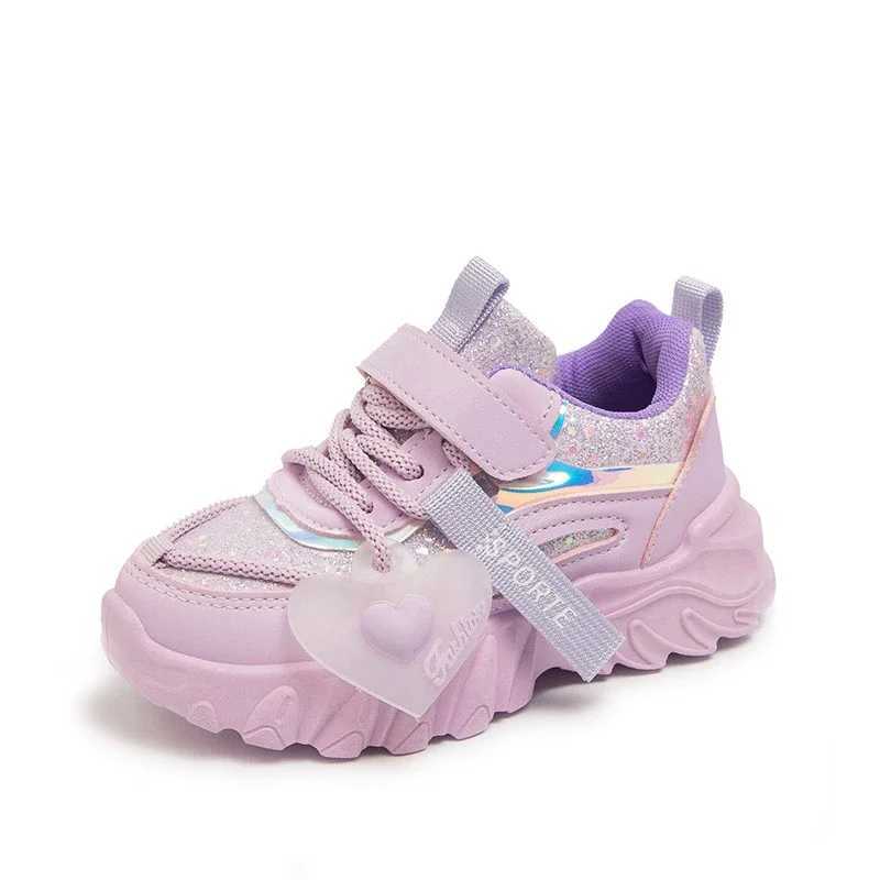 Girls sports shoes childrens running sports shoes school fashion cute shiny anti slip childrens casual shoes spring and autumnXJ250311
