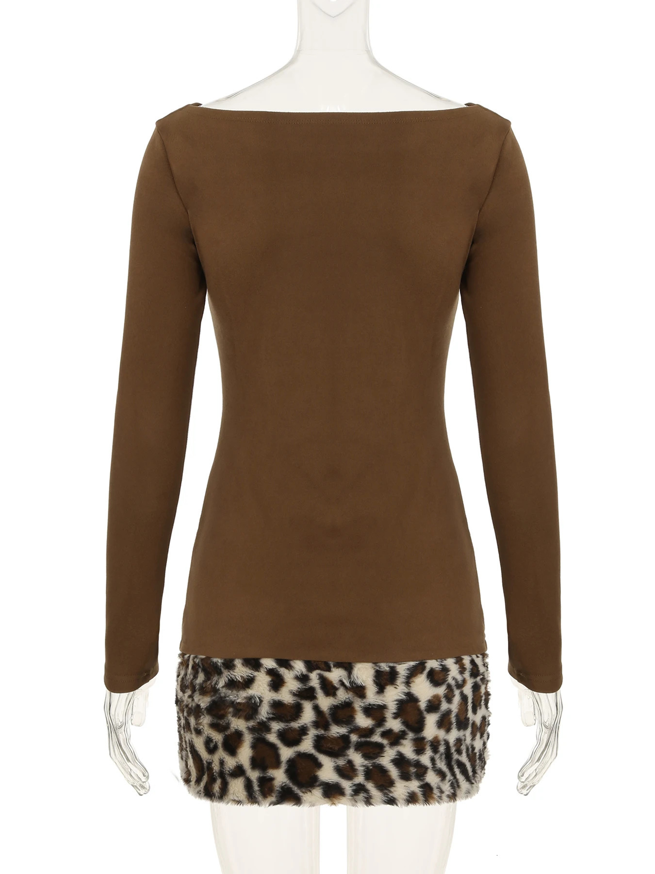 IAMSURE casual patch work fur decorative dress Y2K ultra-thin O-neck long sleeved womens mini dress autumn winter fashion street wear 241206