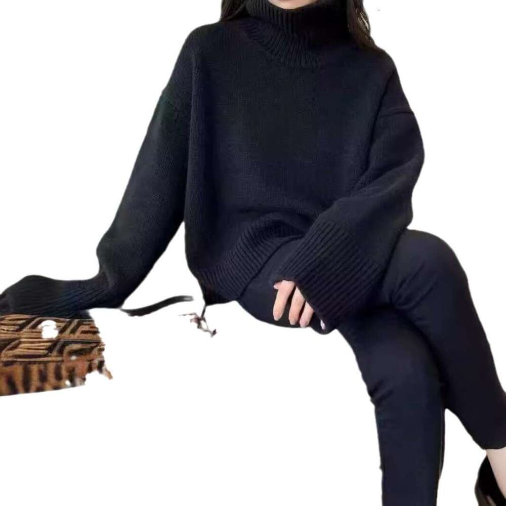 lazy high neck knitted for women in autumn winter, soft and sticky solid color, loose fitting interior, Korean style women's sweater