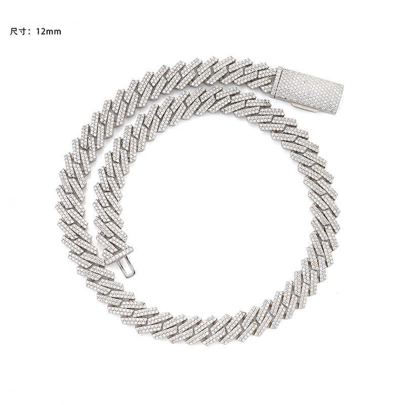 12mm Moissanite S925 Silver Chain Iced Out Necklace For Women Men Jewelry Pass Tester Moissanite Miami Cuban Chain Necklaces