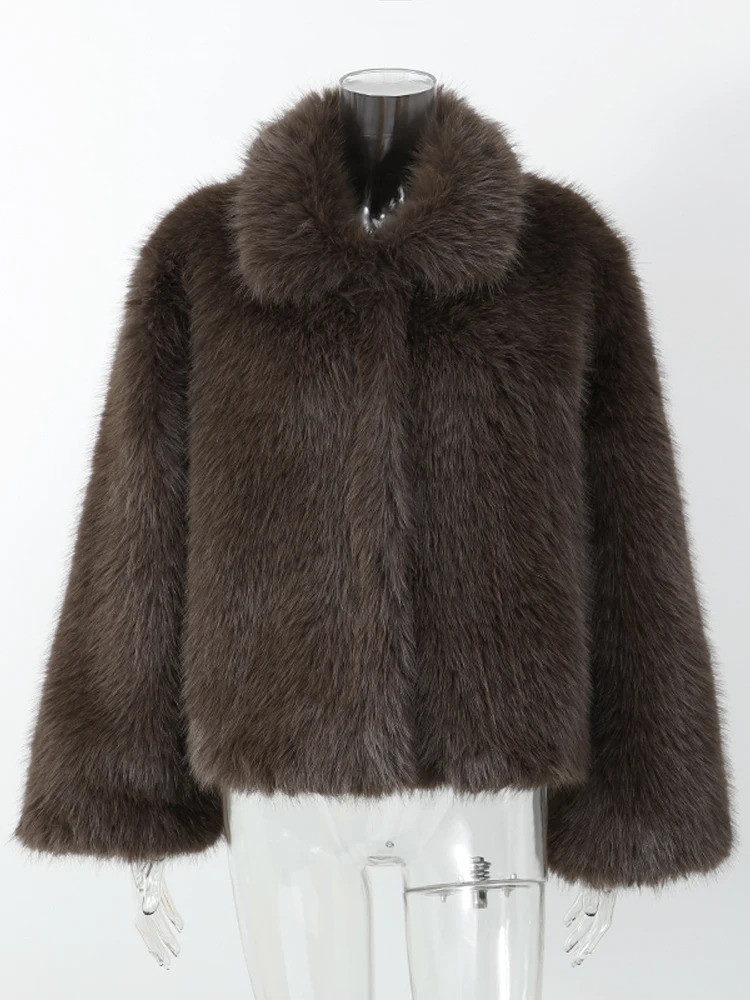 Winter chic thick warm fluffy fur jacket classic long sleeved solid color lapel cardigan 2024 womens street 241209