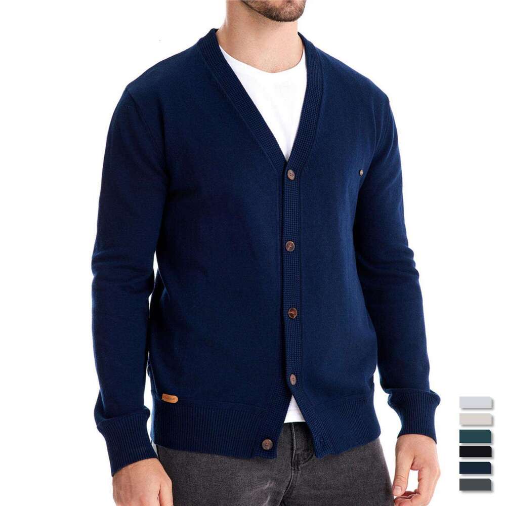 2024 Autumn/Winter New European and American Men's Cardigan High Quality Business Solid Color Knitted Sweater