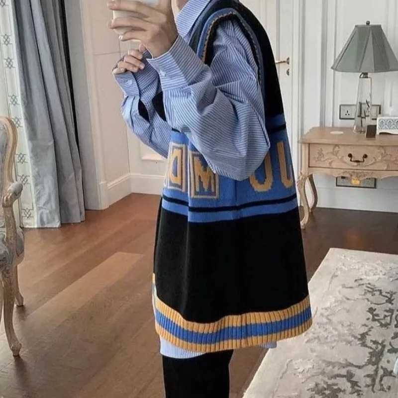 AutumnWinter Korean Preppy Vest Mens Pullover Sweater Personality Letter Printed Sleeveless Loose Vneck 241209