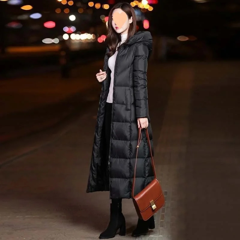 Winter Jacket Womens Black Long Puff Elegant Coat 2023 Retro Street Clothing Thick Warm Silk Leisure Park 241209