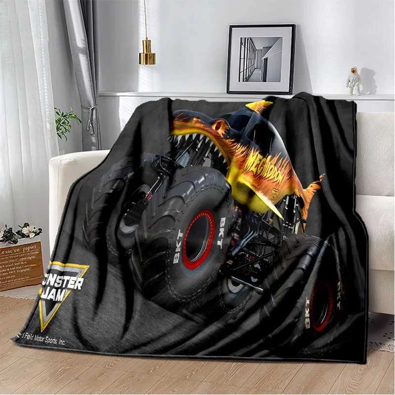 3D Monster Jam Monster Truck Cartoon BlanketSoft Throw Blanket for Home Bedroom Bed Sofa Picnic Travel Office Cover Blanket KidXJ241210