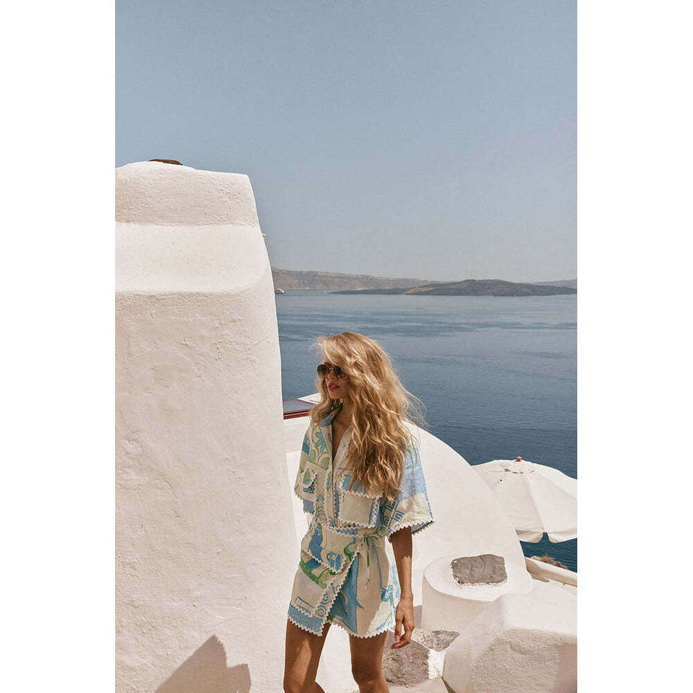 Vintage Print Casual Shirts Loose Women Tops And Mini Skirts Suit Elegant Fashion 2 Piece Sets Female Chic Outfits Trend Vacation Beach Set