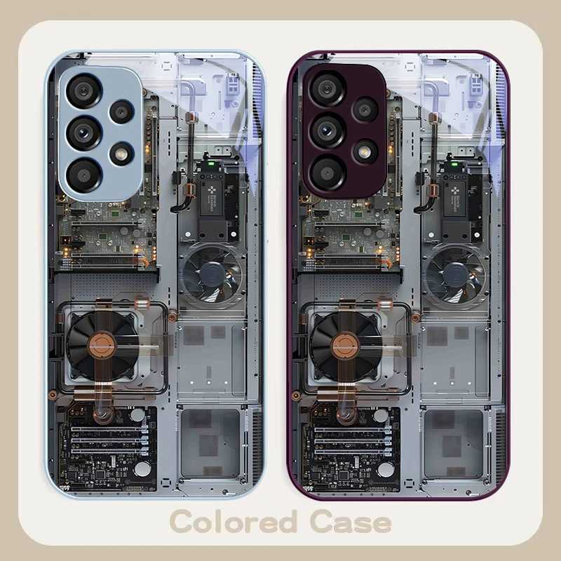 High Quality Designer Phone Case For Galaxy S24 Plus S20 21 FE S23 Ultra S8 9 A70 72 73 50 51 52 53 tempered glass phone case with gray motherboard fa