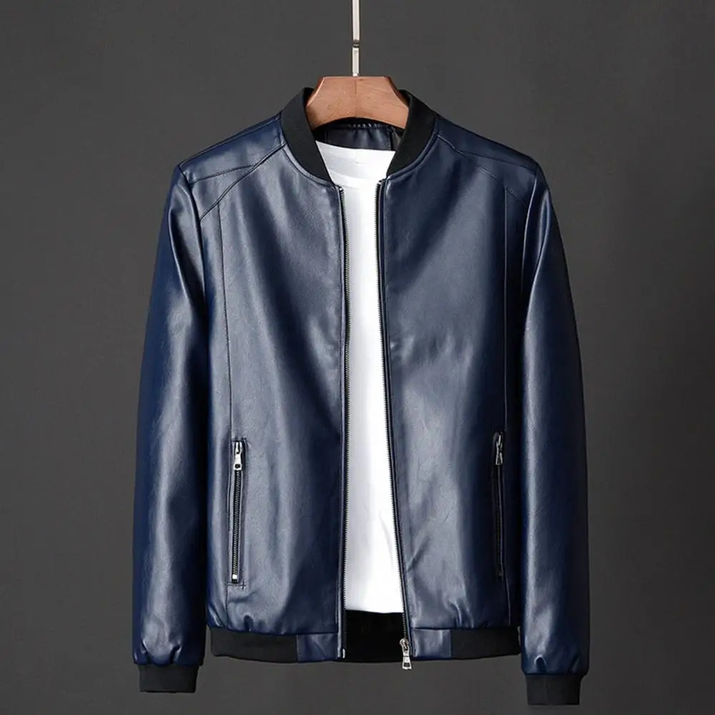 Men Coat Stylish Mens Faux Leather Motorcycle Jacket Windproof Stand Collar Zipper Clre Pockets for Fallwinter Soft 241202